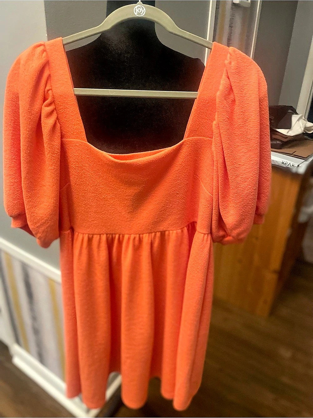 Scoop Puff Sleeve Mini Dress in Orange Size Medium